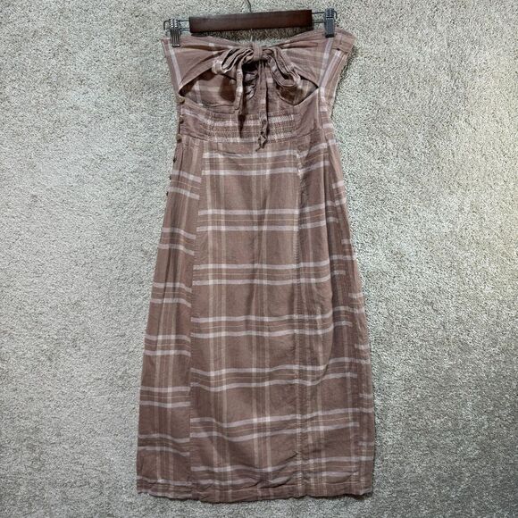 Free People Life Like This Midi Dress Womens XS Natural Plaid Strapless Tie Back - Picture 13 of 16